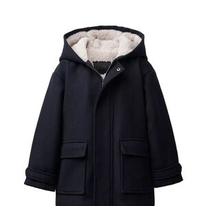Zara Navy Hooded Coat with Sherpa Lining